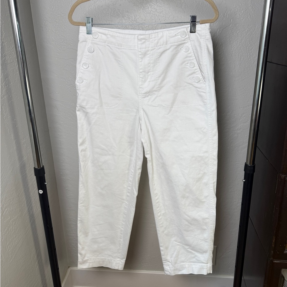Talbots Sailor White High Rise Side Button Cropped Jeans Size 8